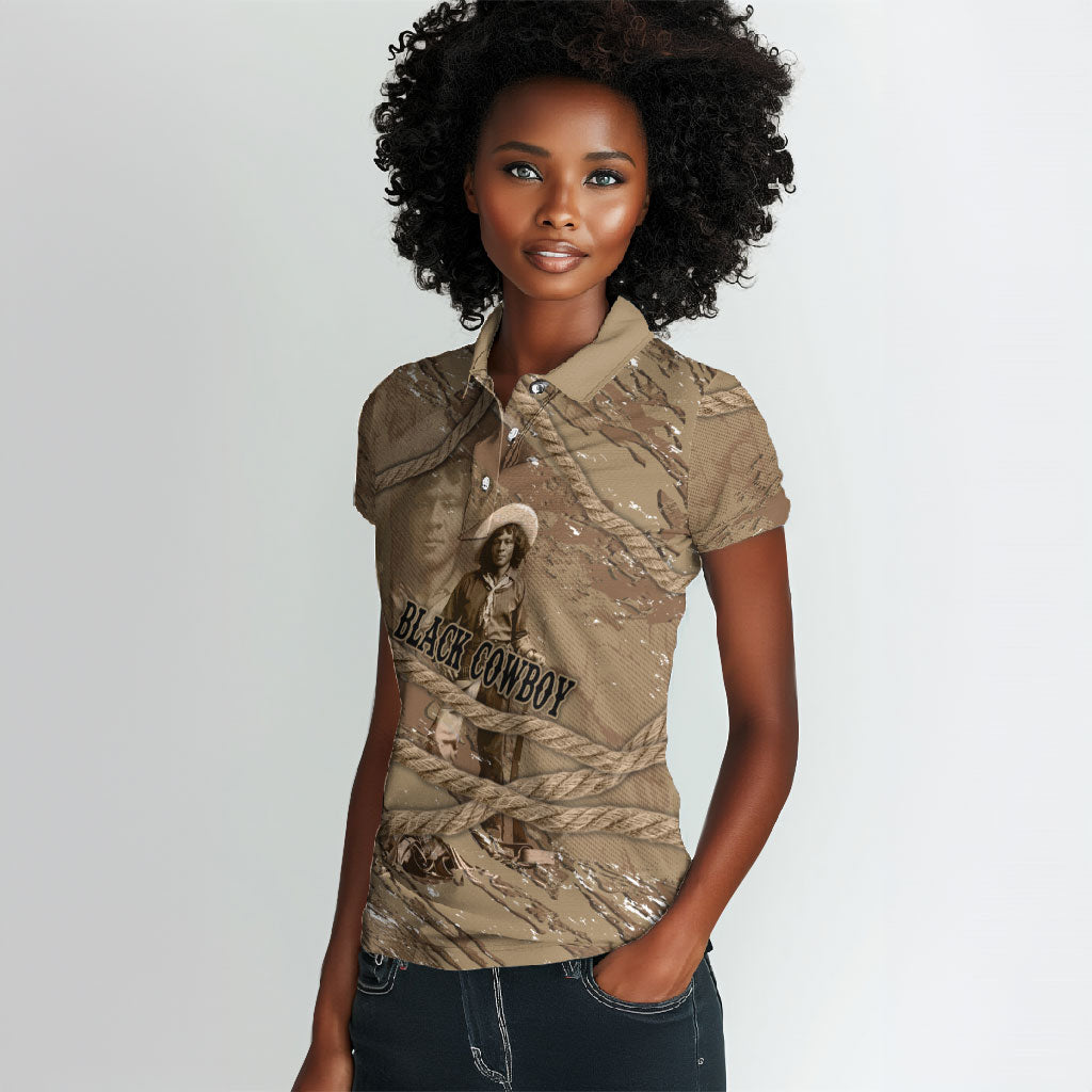 Black Cowboy Nat Love Women Polo Shirt Vintage Western Portrait Lasso
