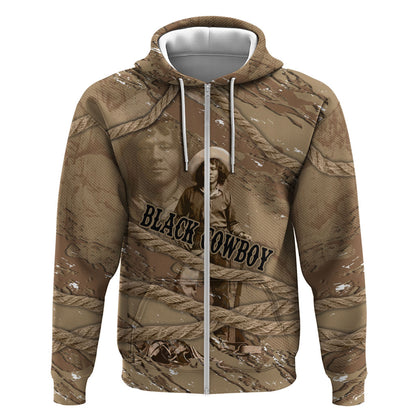Black Cowboy Nat Love Zip Hoodie Vintage Western Portrait Lasso