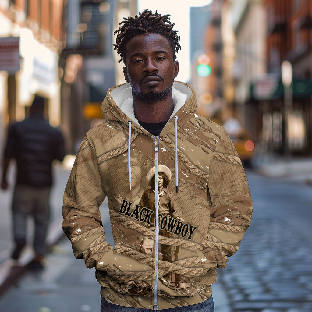 Black Cowboy Nat Love Zip Hoodie Vintage Western Portrait Lasso