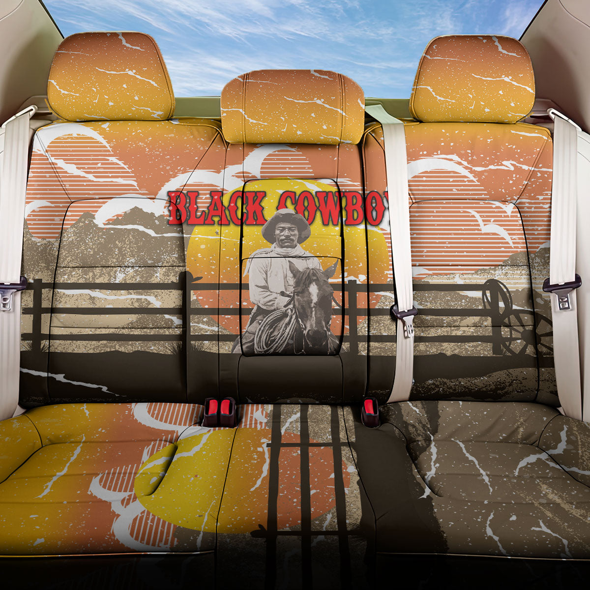 Black Cowboy Bill Pickett Back Car Seat Cover Retro Sunset Western Design