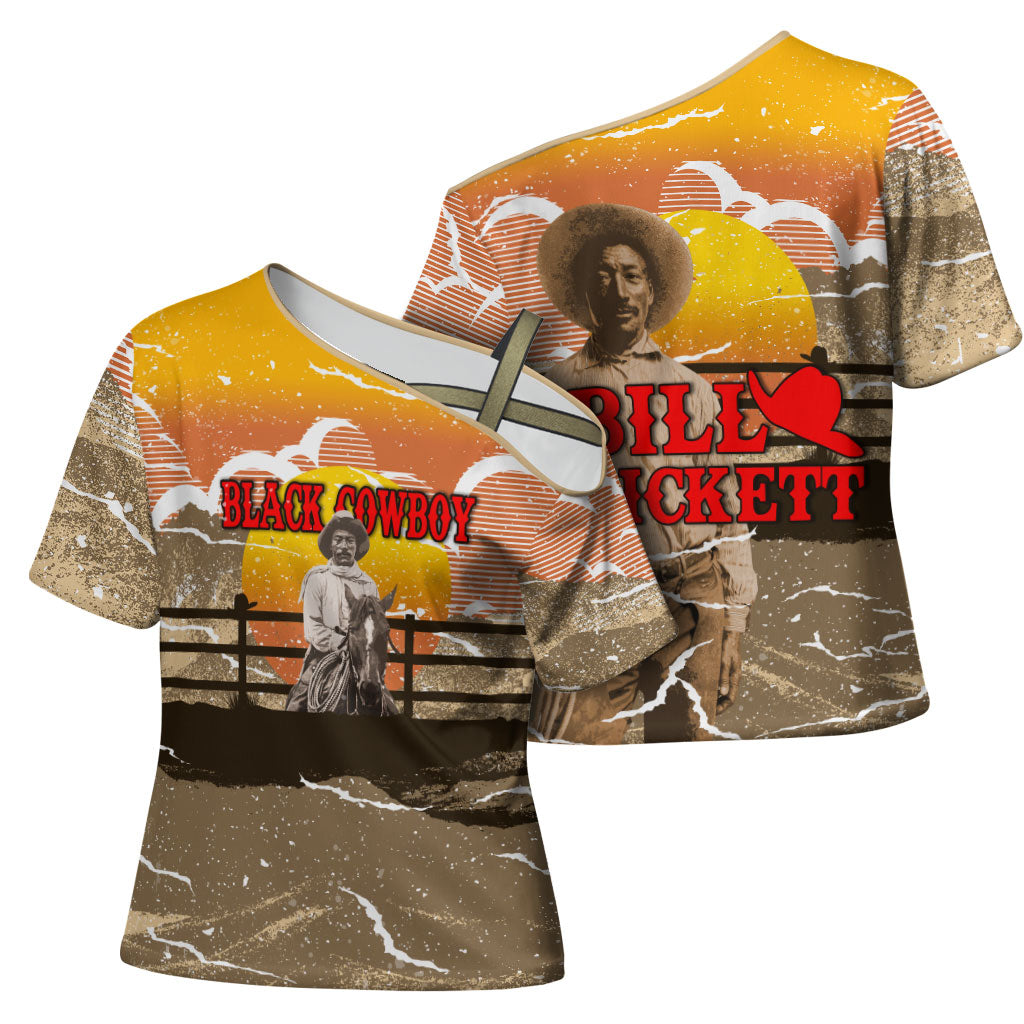 Black Cowboy Bill Pickett Cross Shoulder Shirt Retro Sunset Western Design