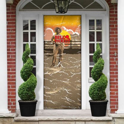 Black Cowboy Bill Pickett Door Cover Retro Sunset Western Design