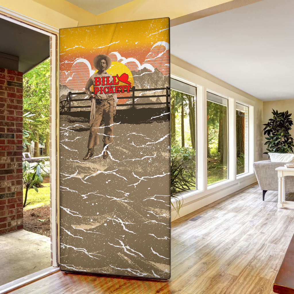Black Cowboy Bill Pickett Door Cover Retro Sunset Western Design