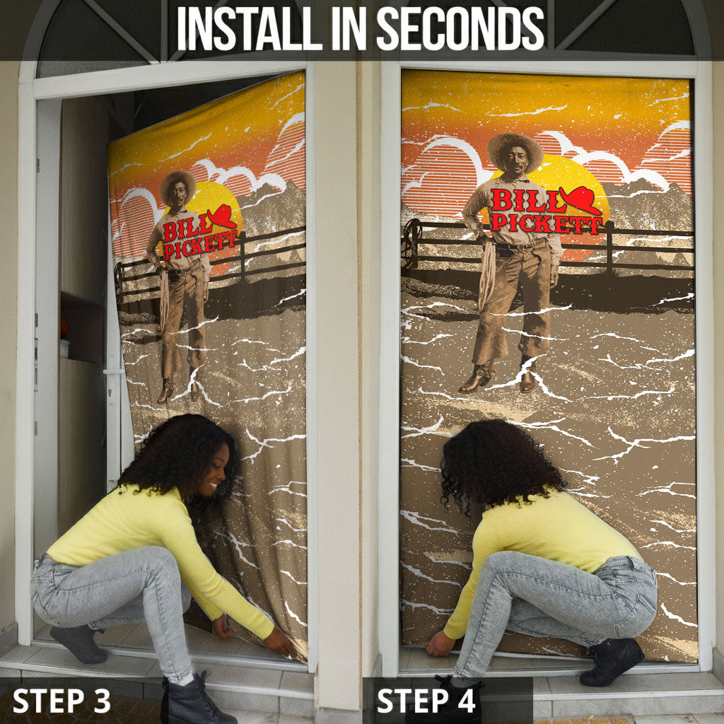 Black Cowboy Bill Pickett Door Cover Retro Sunset Western Design