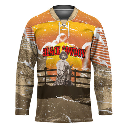 Black Cowboy Bill Pickett Hockey Jersey Retro Sunset Western Design