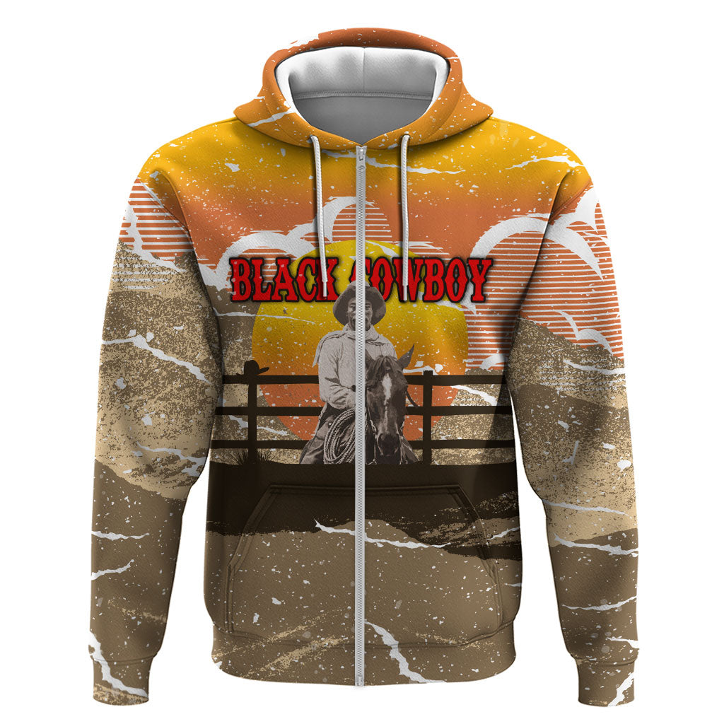 Black Cowboy Bill Pickett Hoodie Retro Sunset Western Design