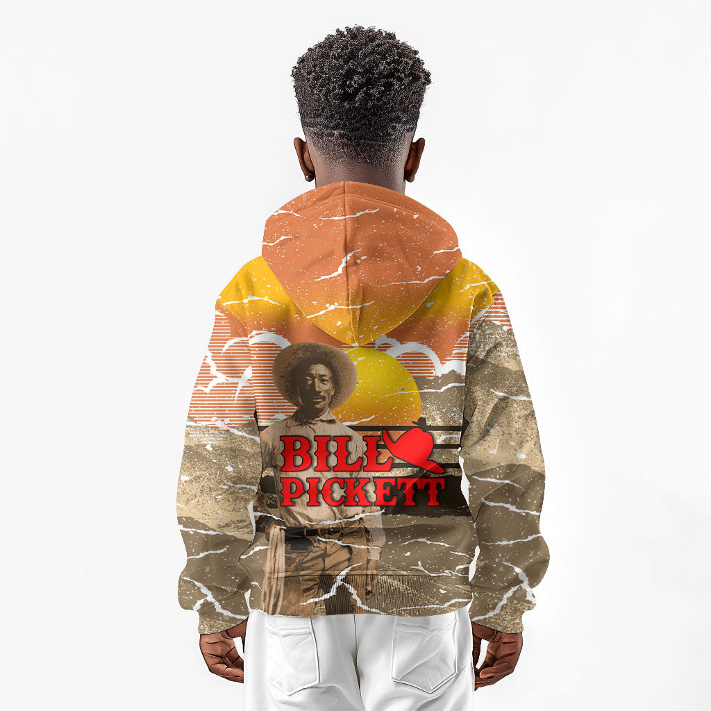 Black Cowboy Bill Pickett Kid Hoodie Retro Sunset Western Design