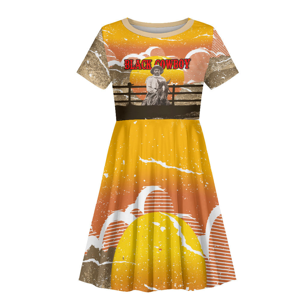 Black Cowboy Bill Pickett Kid Short Sleeve Dress Retro Sunset Western Design