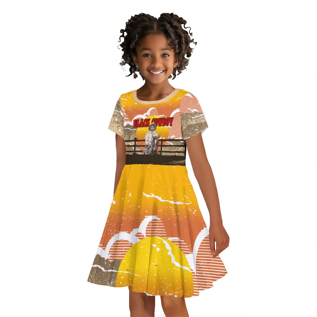Black Cowboy Bill Pickett Kid Short Sleeve Dress Retro Sunset Western Design