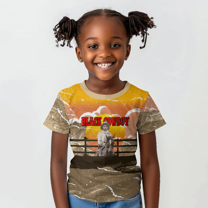 Black Cowboy Bill Pickett Kid T shirt Retro Sunset Western Design