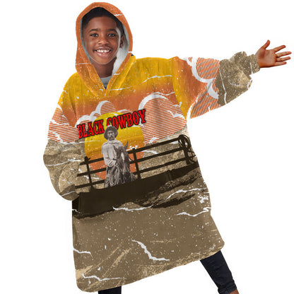 Black Cowboy Bill Pickett Kid Wearable Blanket Hoodie Retro Sunset Western Design