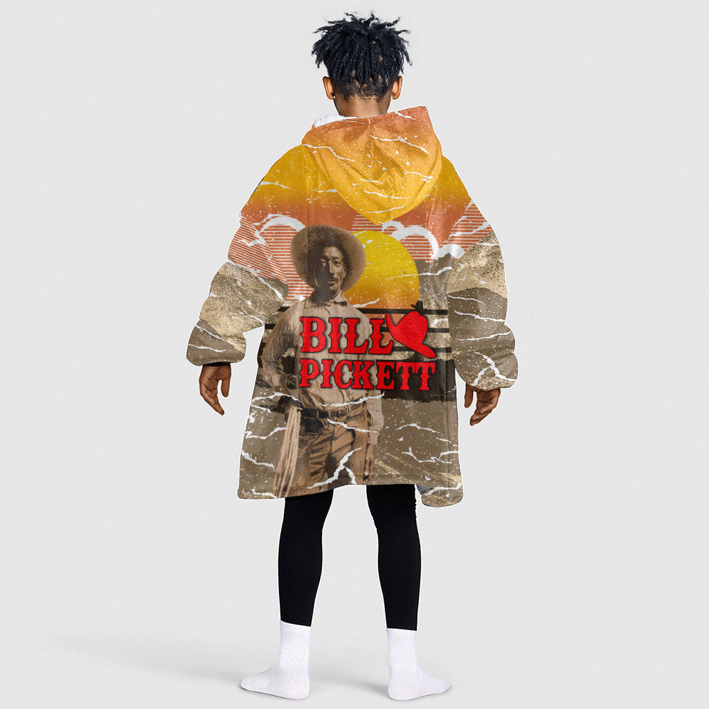 Black Cowboy Bill Pickett Kid Wearable Blanket Hoodie Retro Sunset Western Design