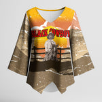 Black Cowboy Bill Pickett Kimono Sleeve Blouse Retro Sunset Western Design