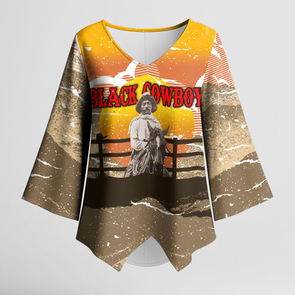 Black Cowboy Bill Pickett Kimono Sleeve Blouse Retro Sunset Western Design