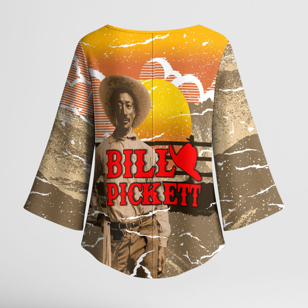Black Cowboy Bill Pickett Kimono Sleeve Blouse Retro Sunset Western Design