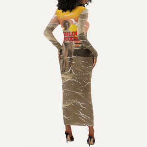 Black Cowboy Bill Pickett Long Sleeve Bodycon Dress Retro Sunset Western Design