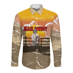 Black Cowboy Bill Pickett Long Sleeve Button Shirt Retro Sunset Western Design