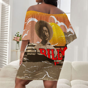 Black Cowboy Bill Pickett Off Shoulder Short Dress Retro Sunset Western Design