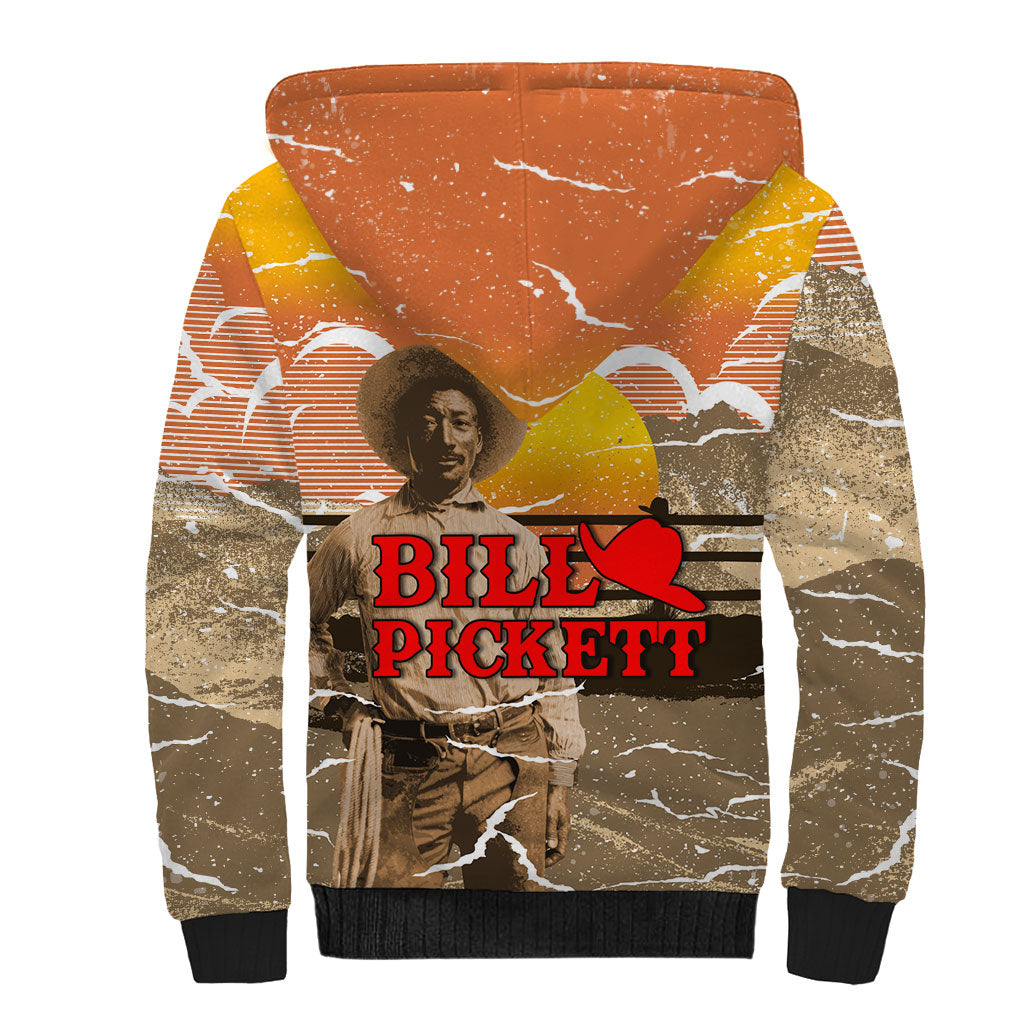 Black Cowboy Bill Pickett Sherpa Hoodie Retro Sunset Western Design