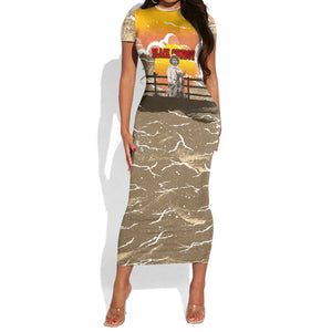 Black Cowboy Bill Pickett Short Sleeve Bodycon Dress Retro Sunset Western Design