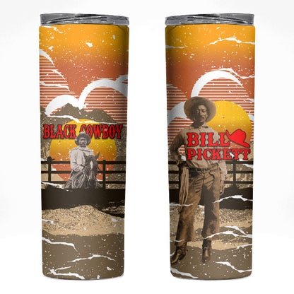 Black Cowboy Bill Pickett Skinny Tumbler Retro Sunset Western Design