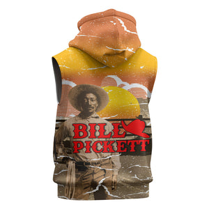 Black Cowboy Bill Pickett Sleeveless Zip Hoodie Retro Sunset Western Design