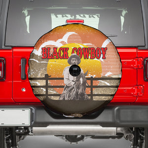 Black Cowboy Bill Pickett Spare Tire Cover Retro Sunset Western Design
