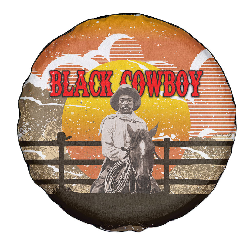 Black Cowboy Bill Pickett Spare Tire Cover Retro Sunset Western Design