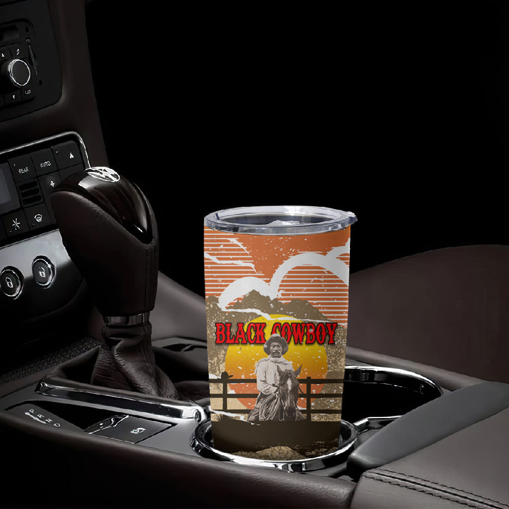 Black Cowboy Bill Pickett Tumbler Cup Retro Sunset Western Design
