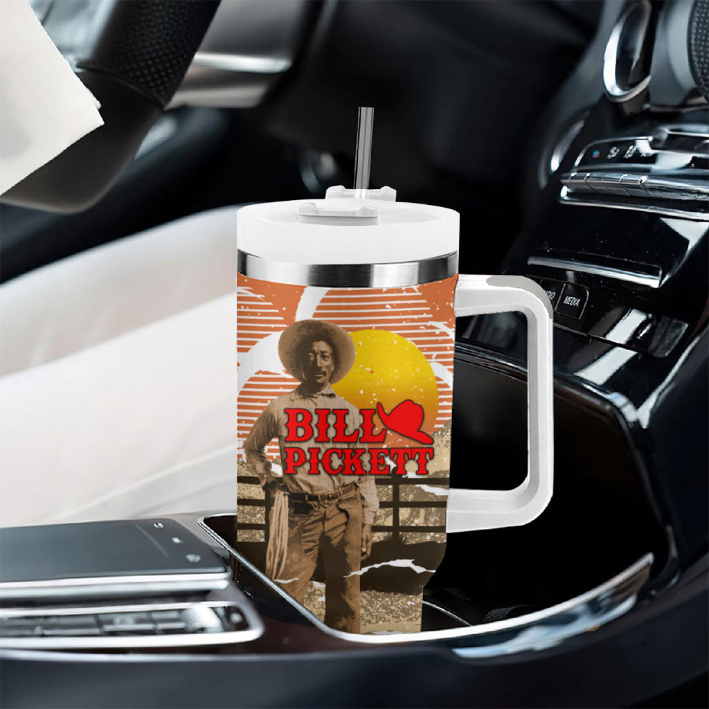 Black Cowboy Bill Pickett Tumbler With Handle Retro Sunset Western Design