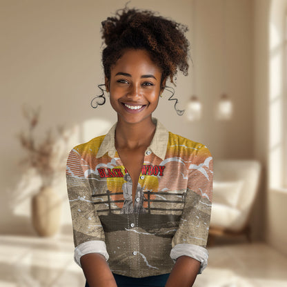 Black Cowboy Bill Pickett Women Casual Shirt Retro Sunset Western Design