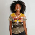 Black Cowboy Bill Pickett Women V-Neck T-Shirt Retro Sunset Western Design
