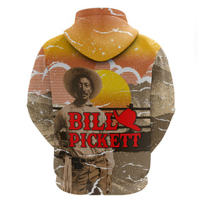 Black Cowboy Bill Pickett Zip Hoodie Retro Sunset Western Design