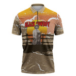 Black Cowboy Bill Pickett Zipper Polo Shirt Retro Sunset Western Design