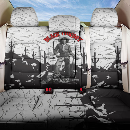 Black Cowboy Nat Love Back Car Seat Cover Comic Style Desert Line Art Red Typography
