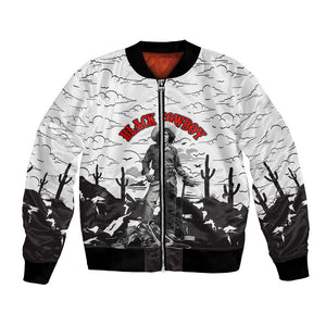 Black Cowboy Nat Love Bomber Jacket Comic Style Desert Line Art Red Typography