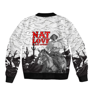 Black Cowboy Nat Love Bomber Jacket Comic Style Desert Line Art Red Typography