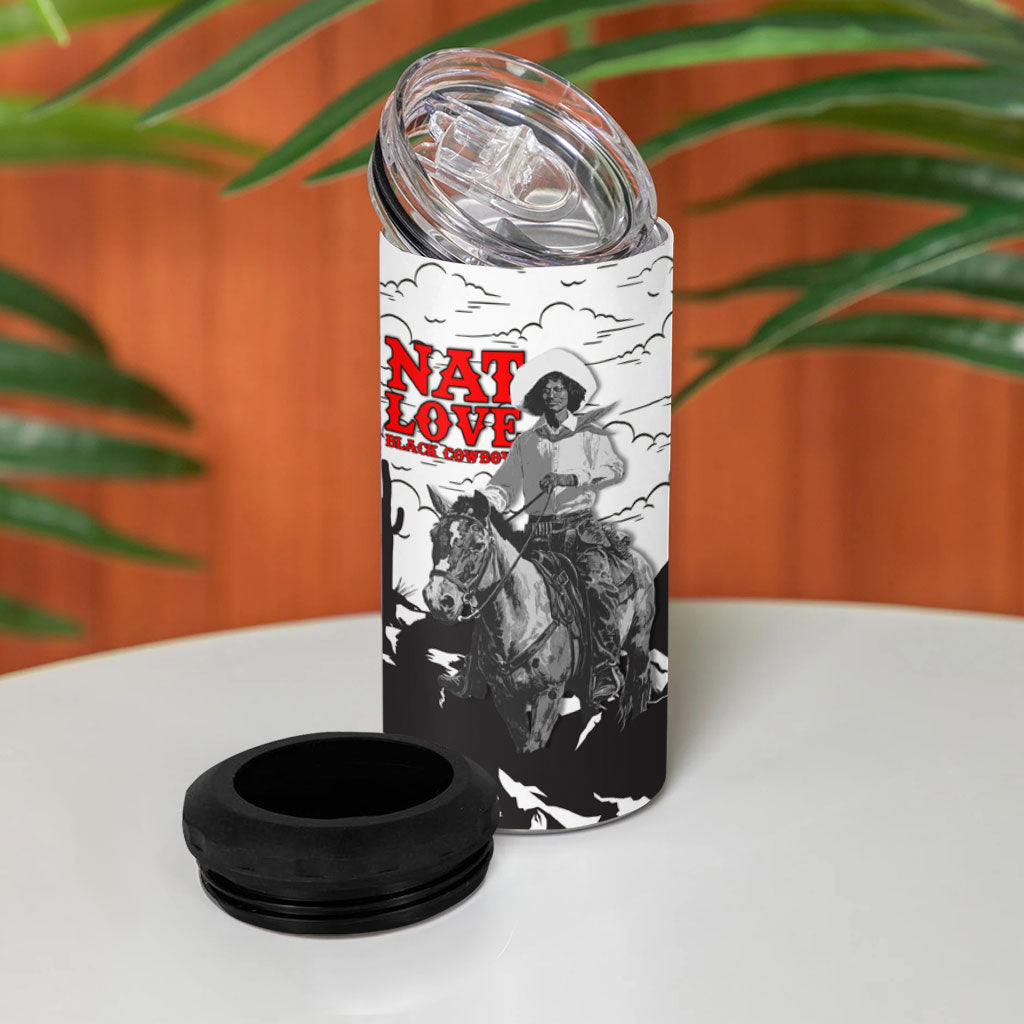 Black Cowboy Nat Love 4 in 1 Can Cooler Tumbler Comic Style Desert Line Art Red Typography
