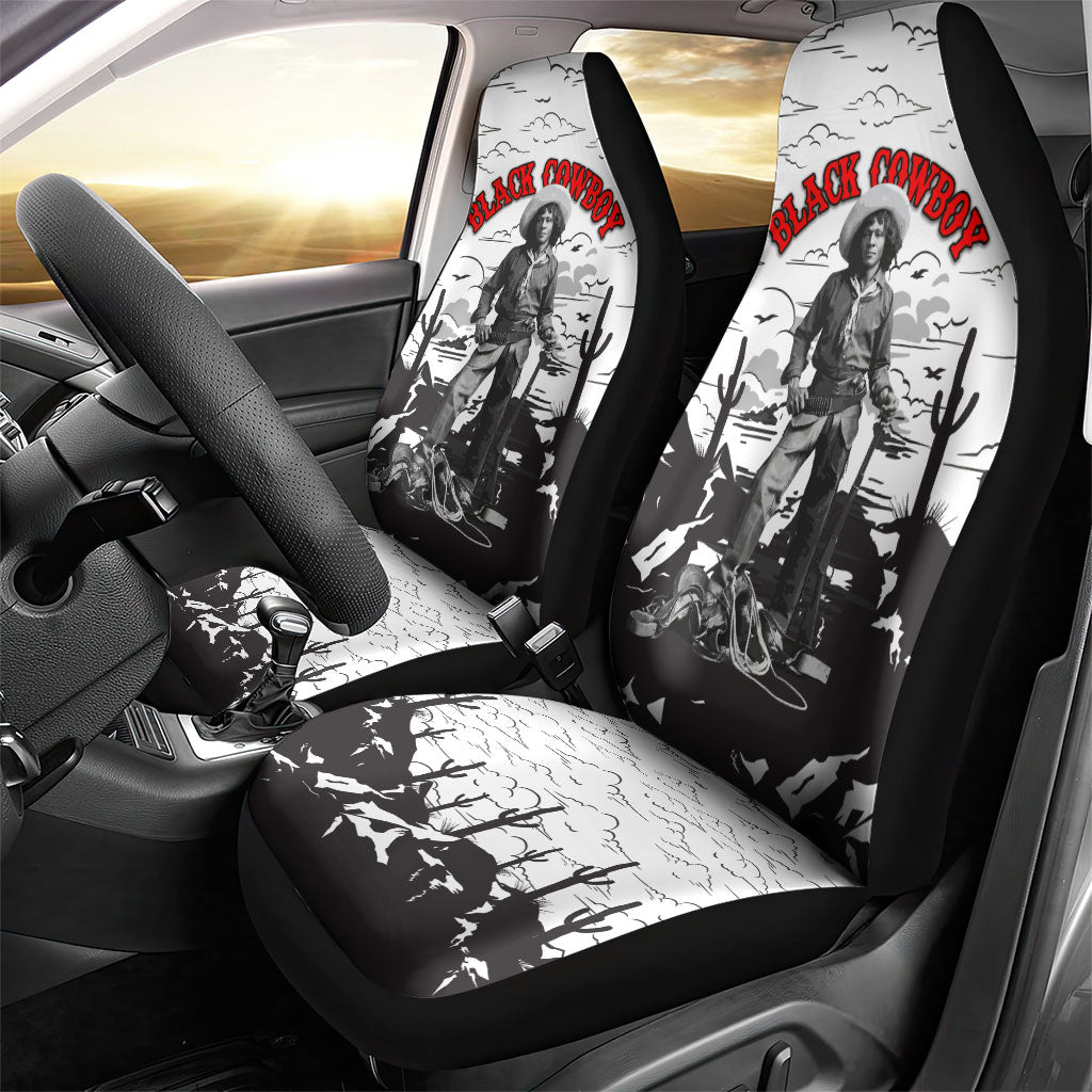 Black Cowboy Nat Love Car Seat Cover Comic Style Desert Line Art Red Typography