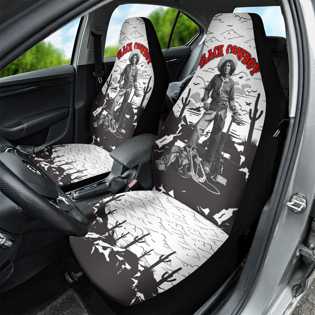 Black Cowboy Nat Love Car Seat Cover Comic Style Desert Line Art Red Typography