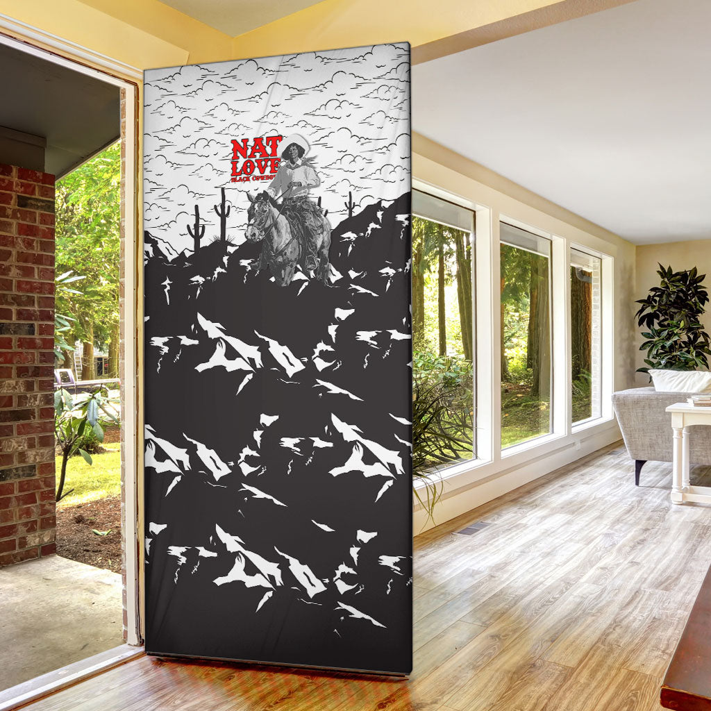 Black Cowboy Nat Love Door Cover Comic Style Desert Line Art Red Typography
