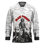 Black Cowboy Nat Love Hockey Jersey Comic Style Desert Line Art Red Typography