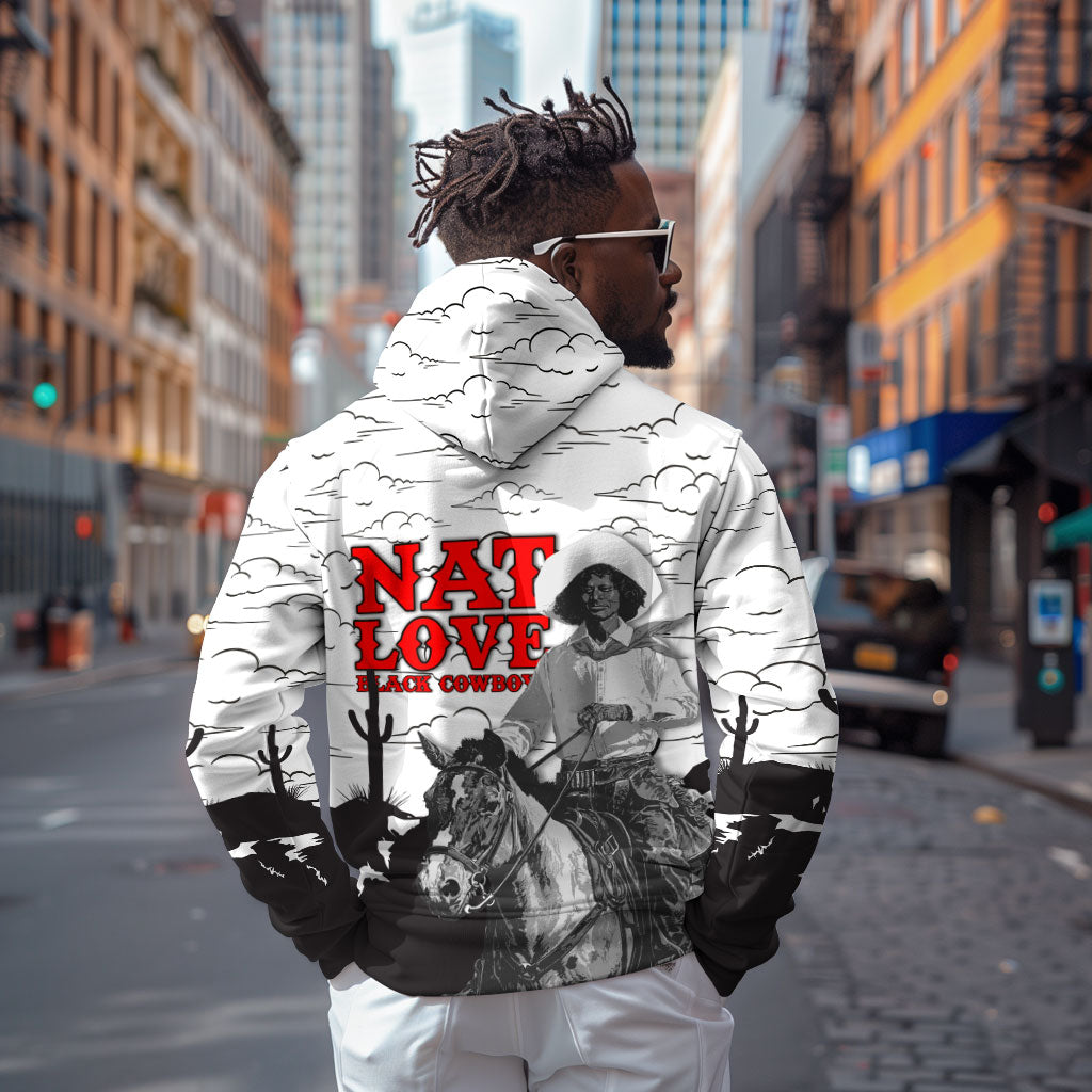 Black Cowboy Nat Love Hoodie Comic Style Desert Line Art Red Typography