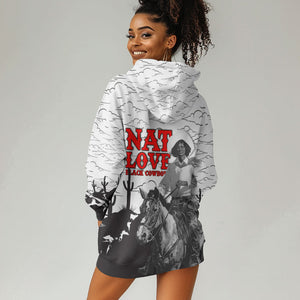 Black Cowboy Nat Love Hoodie Dress Comic Style Desert Line Art Red Typography