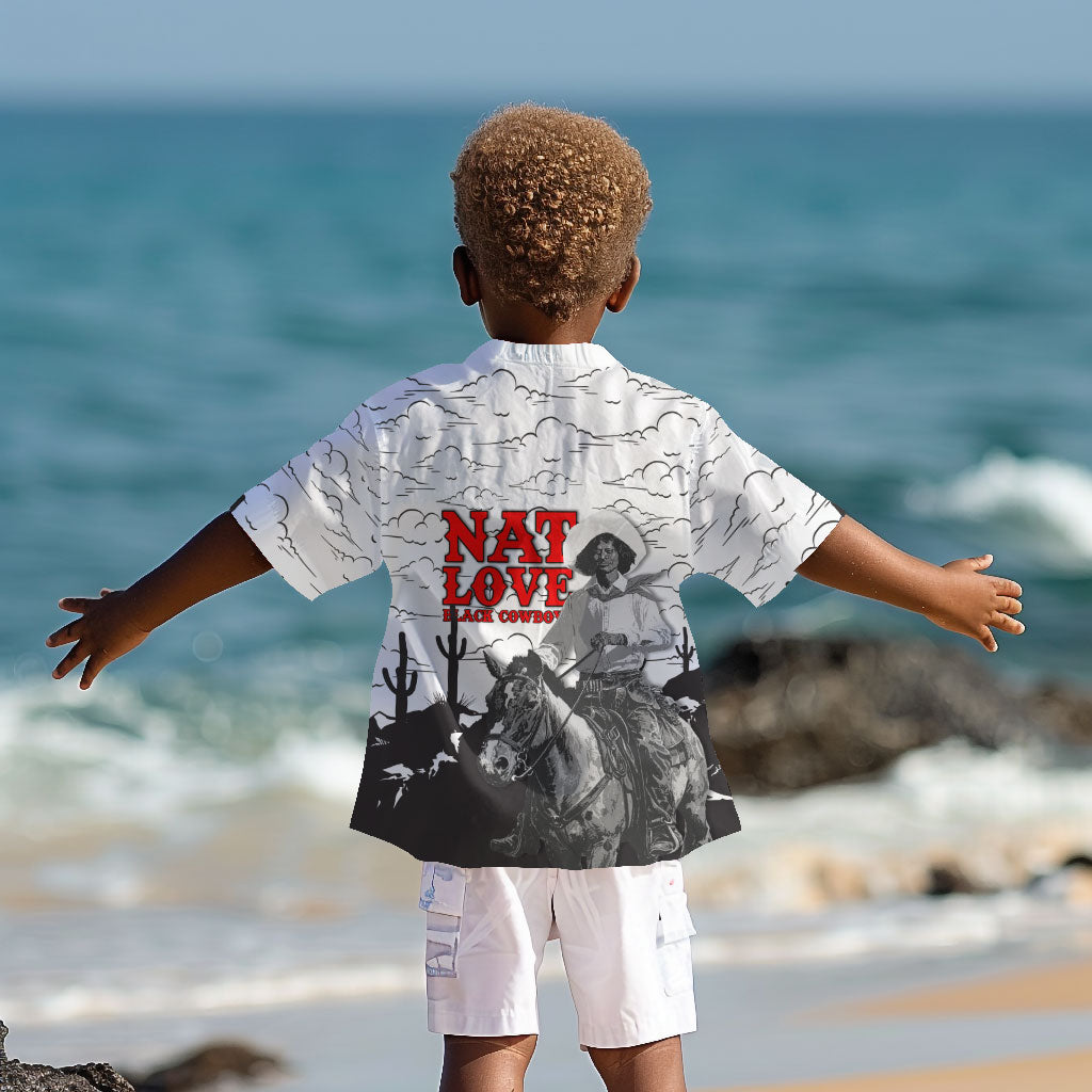Black Cowboy Nat Love Kid Hawaiian Shirt Comic Style Desert Line Art Red Typography