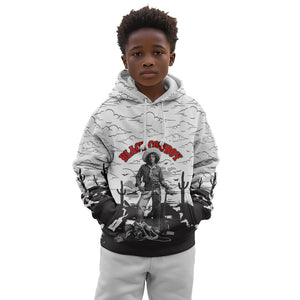 Black Cowboy Nat Love Kid Hoodie Comic Style Desert Line Art Red Typography