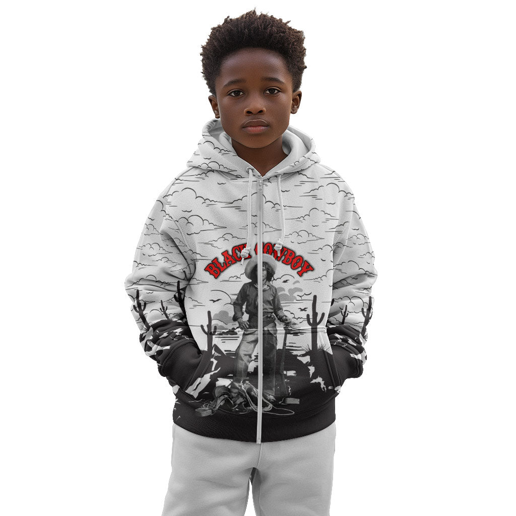 Black Cowboy Nat Love Kid Hoodie Comic Style Desert Line Art Red Typography