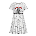 Black Cowboy Nat Love Kid Short Sleeve Dress Comic Style Desert Line Art Red Typography