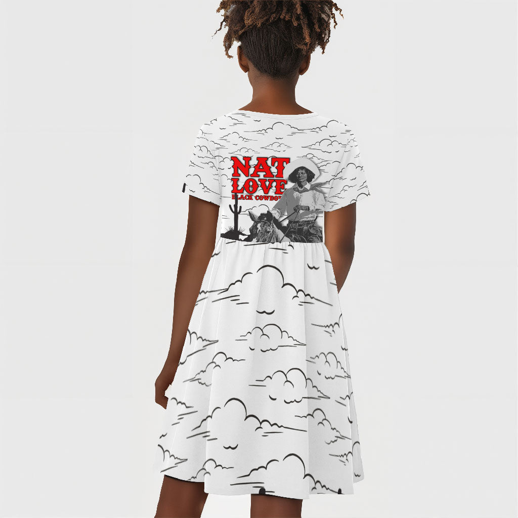 Black Cowboy Nat Love Kid Short Sleeve Dress Comic Style Desert Line Art Red Typography