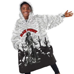 Black Cowboy Nat Love Kid Wearable Blanket Hoodie Comic Style Desert Line Art Red Typography